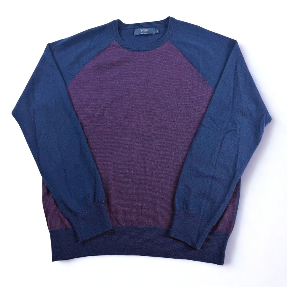 J.Crew Merino Wool Sweater Mens M Blue Purple‎ Raglan Colorblock Crewneck